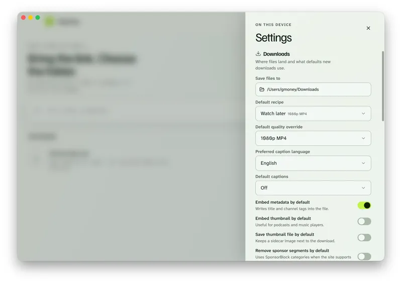 KeepCopy Settings panel with Save files to set to a folder on this computer